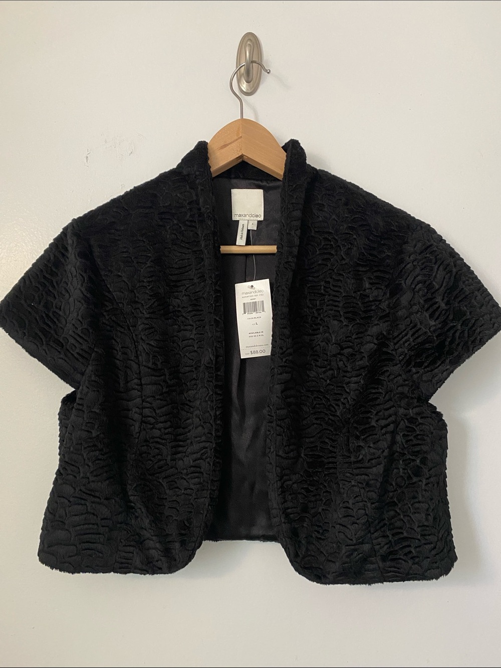 Max & Cleo Black Faux-Fur Short Open-Front Shrug